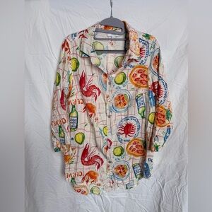 Calypso St.Barth Linen Blend Button Down Shirt Crab Lobster 3/4 Sleeve Size XL